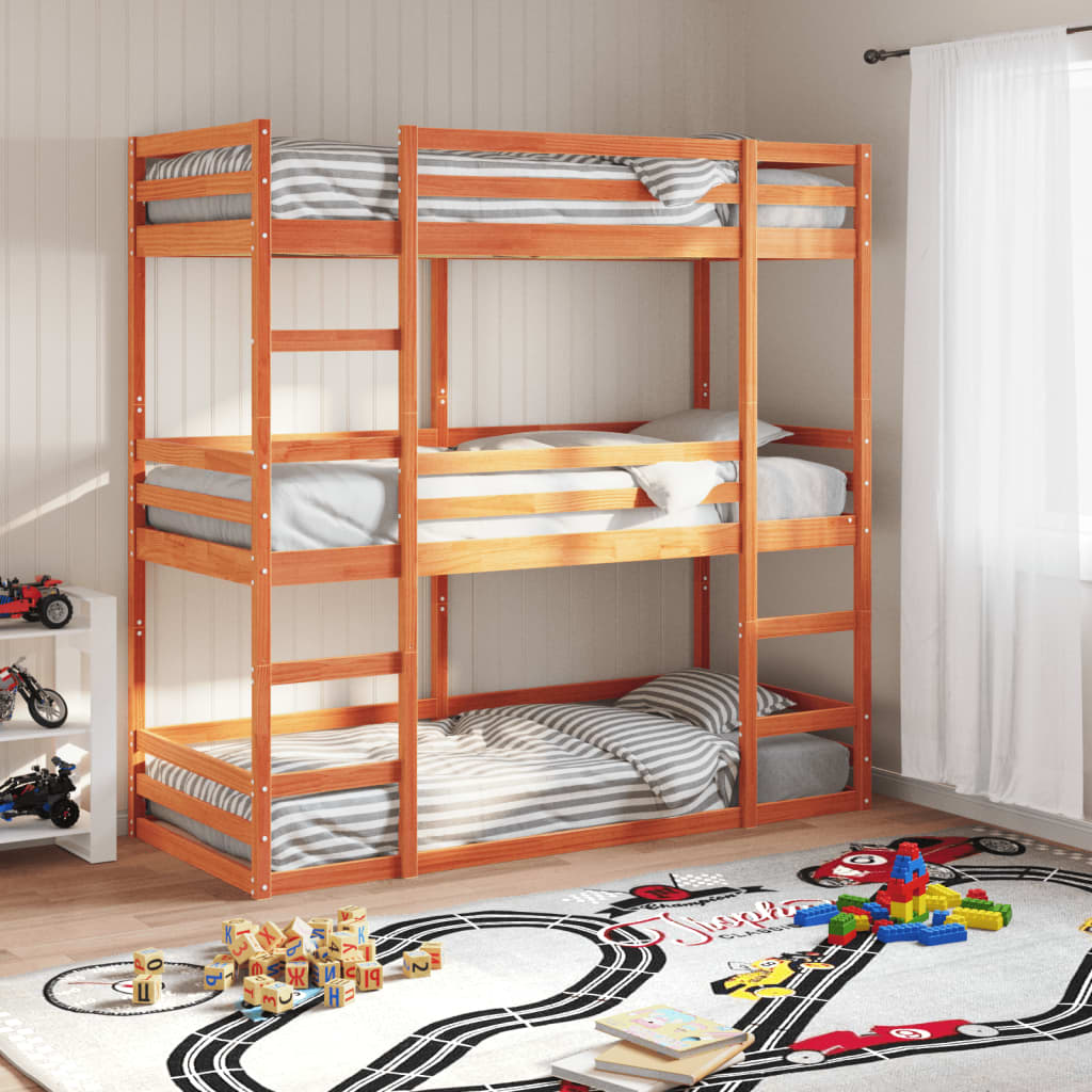 Triple Bunk Bed Without Mattress Solid Wood Pine