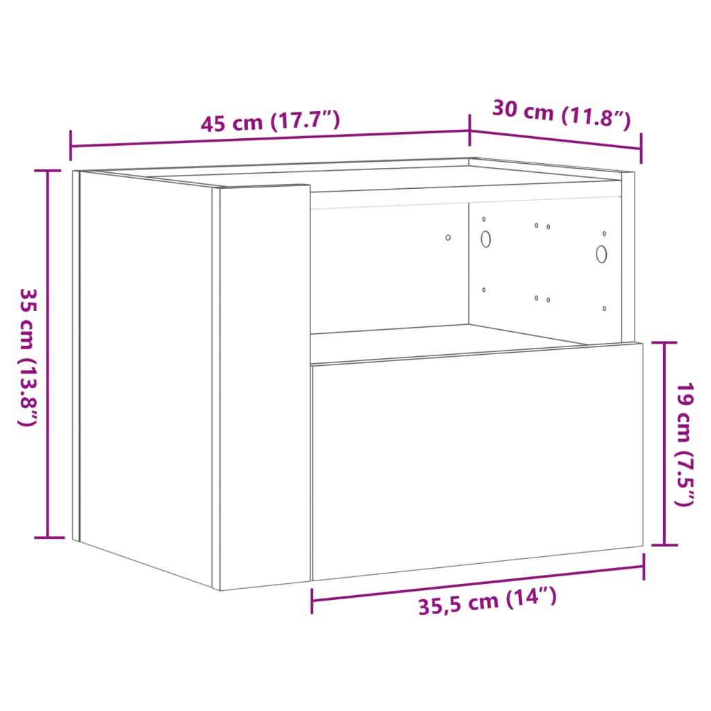 Wall-Mounted Bedside Cabinet 45X30X35 Cm