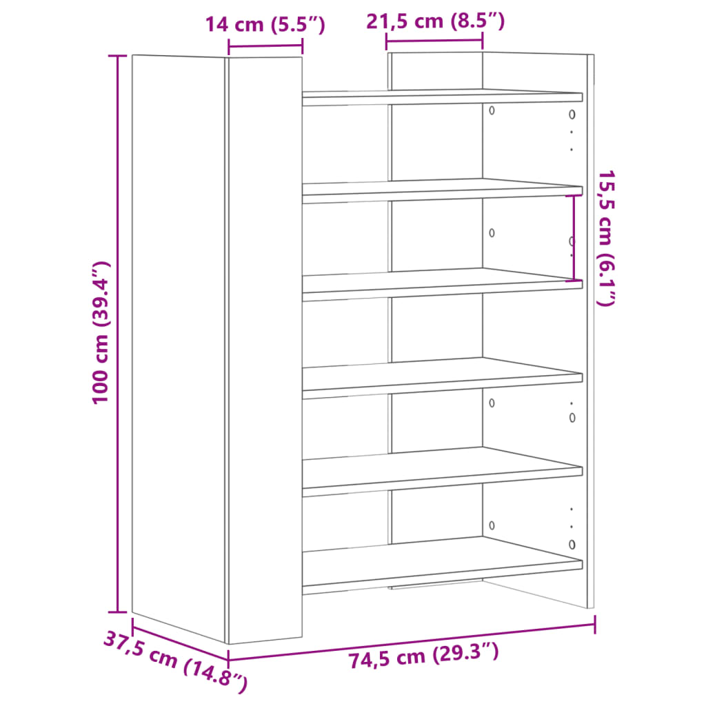 Shoe Cabinet 74.5X37.5X100 Cm Engineered Wood