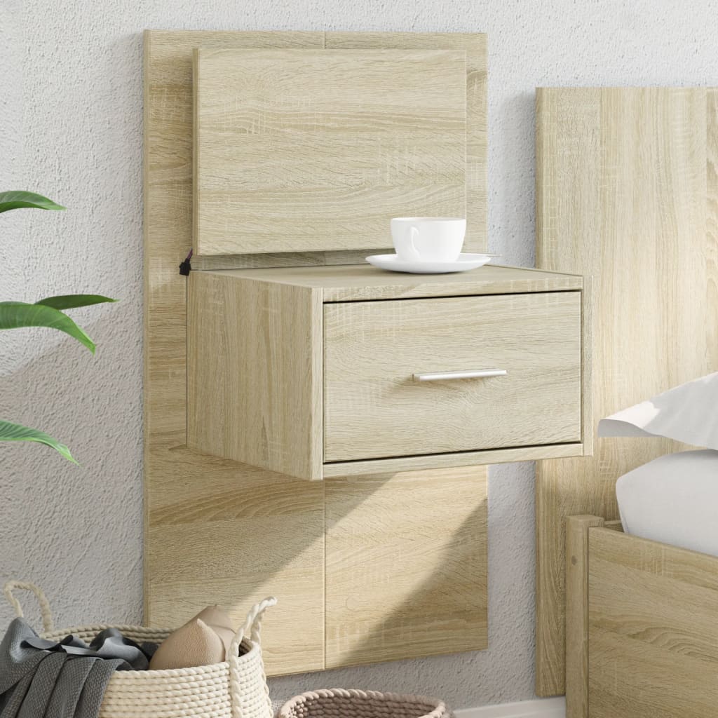 Wall-Mounted Bedside Cabinet With Led Lights