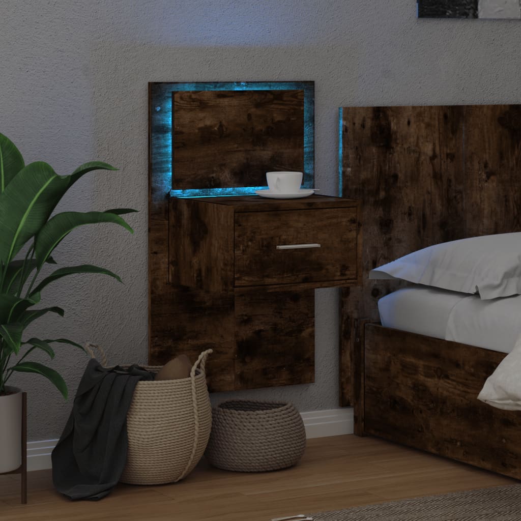 Wall-Mounted Bedside Cabinet With Led Lights