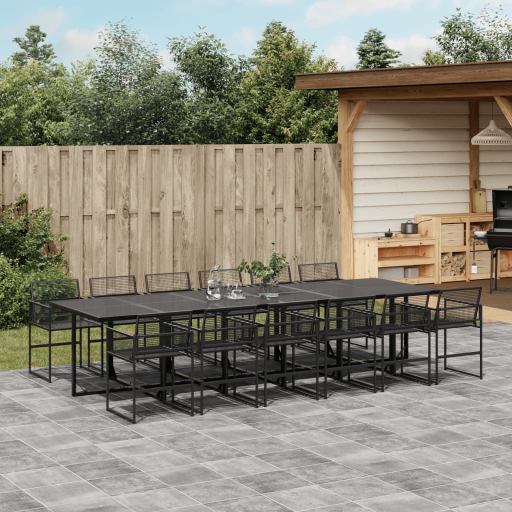 9 Piece Garden Dining Set Black Poly Rattan