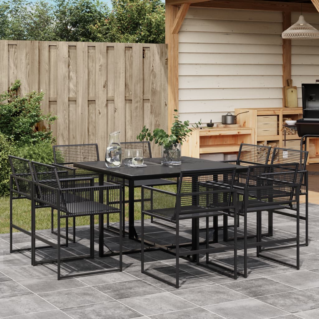 11 Piece Garden Dining Set Black Poly Rattan