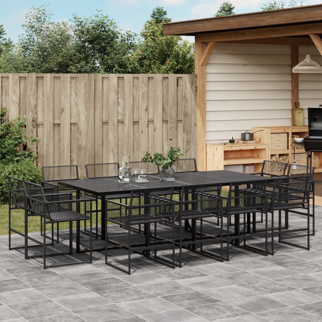 11 Piece Garden Dining Set Black Poly Rattan