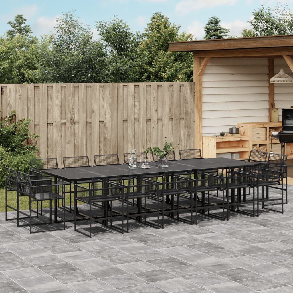 11 Piece Garden Dining Set Black Poly Rattan