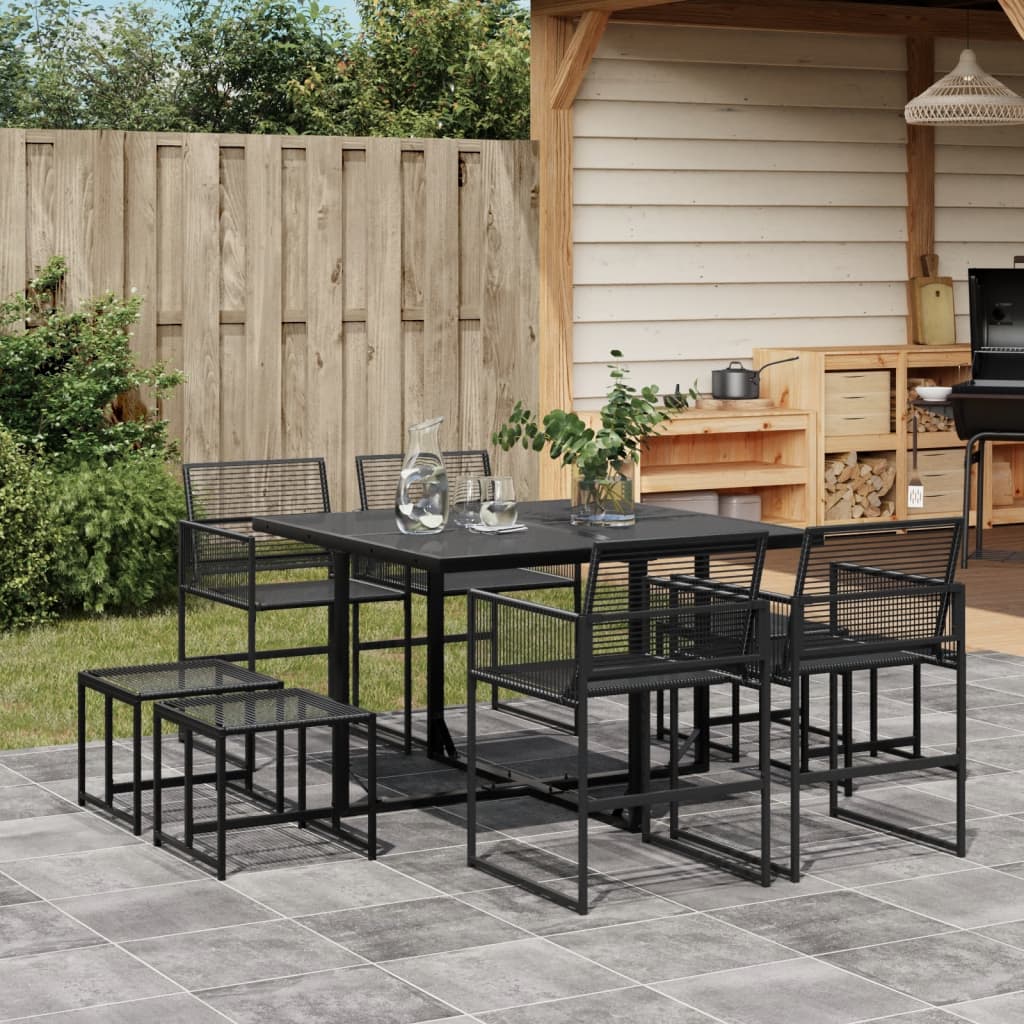 13 Piece Garden Dining Set Black Poly Rattan