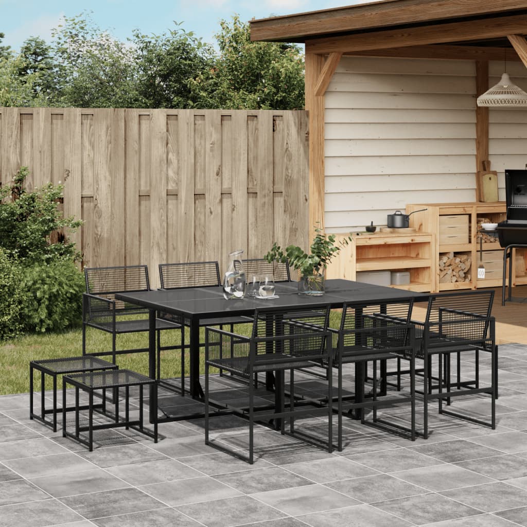 13 Piece Garden Dining Set Black Poly Rattan