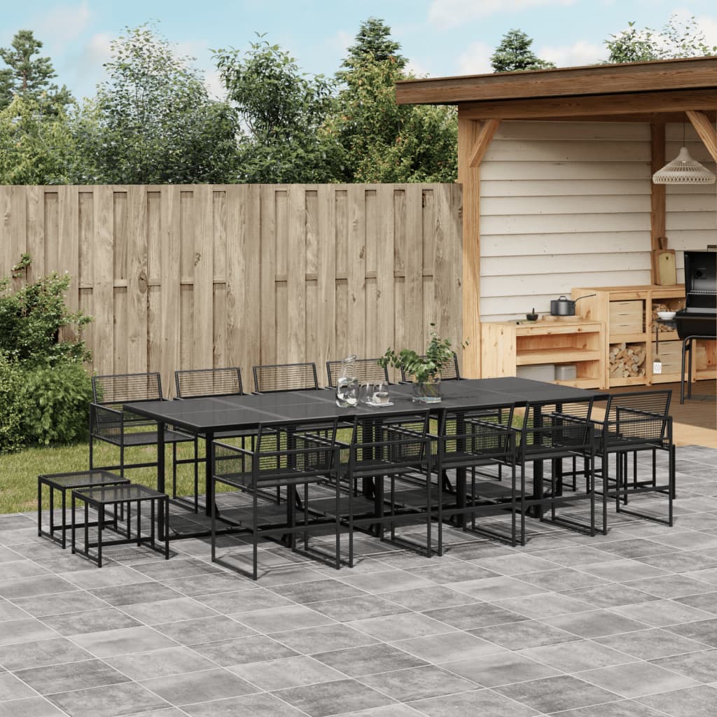 13 Piece Garden Dining Set Black Poly Rattan