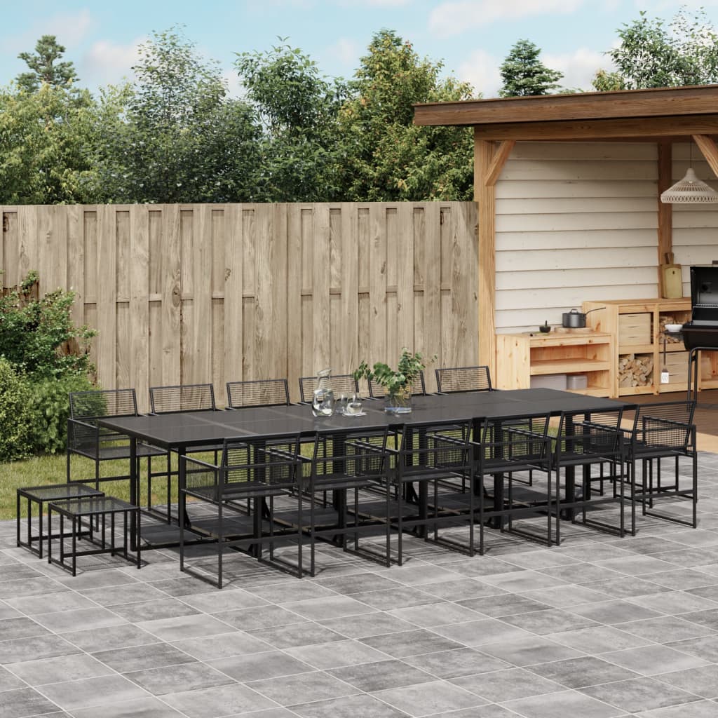 13 Piece Garden Dining Set Black Poly Rattan