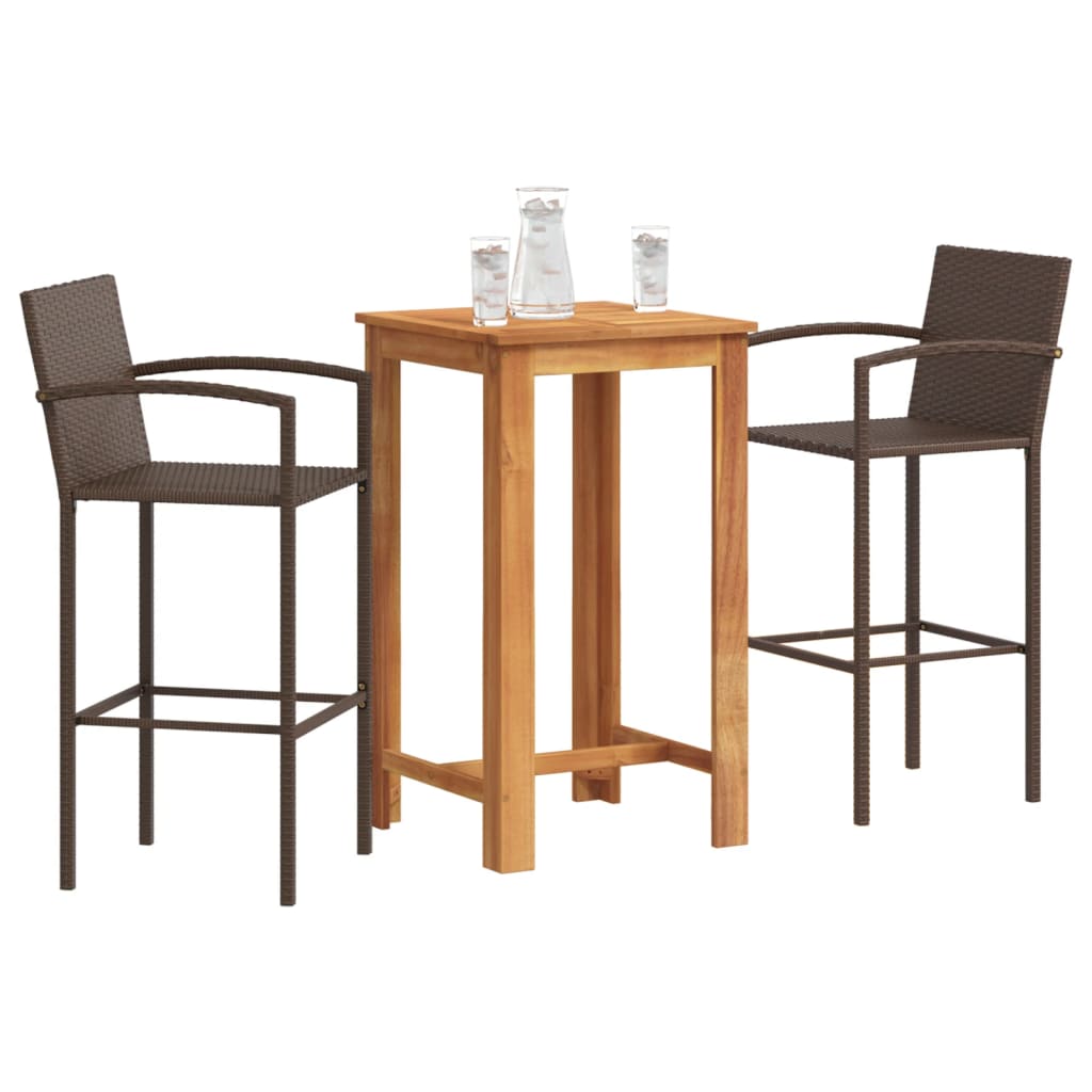 3 Piece Garden Bar Set Solid Wood Acacia And Poly Rattan