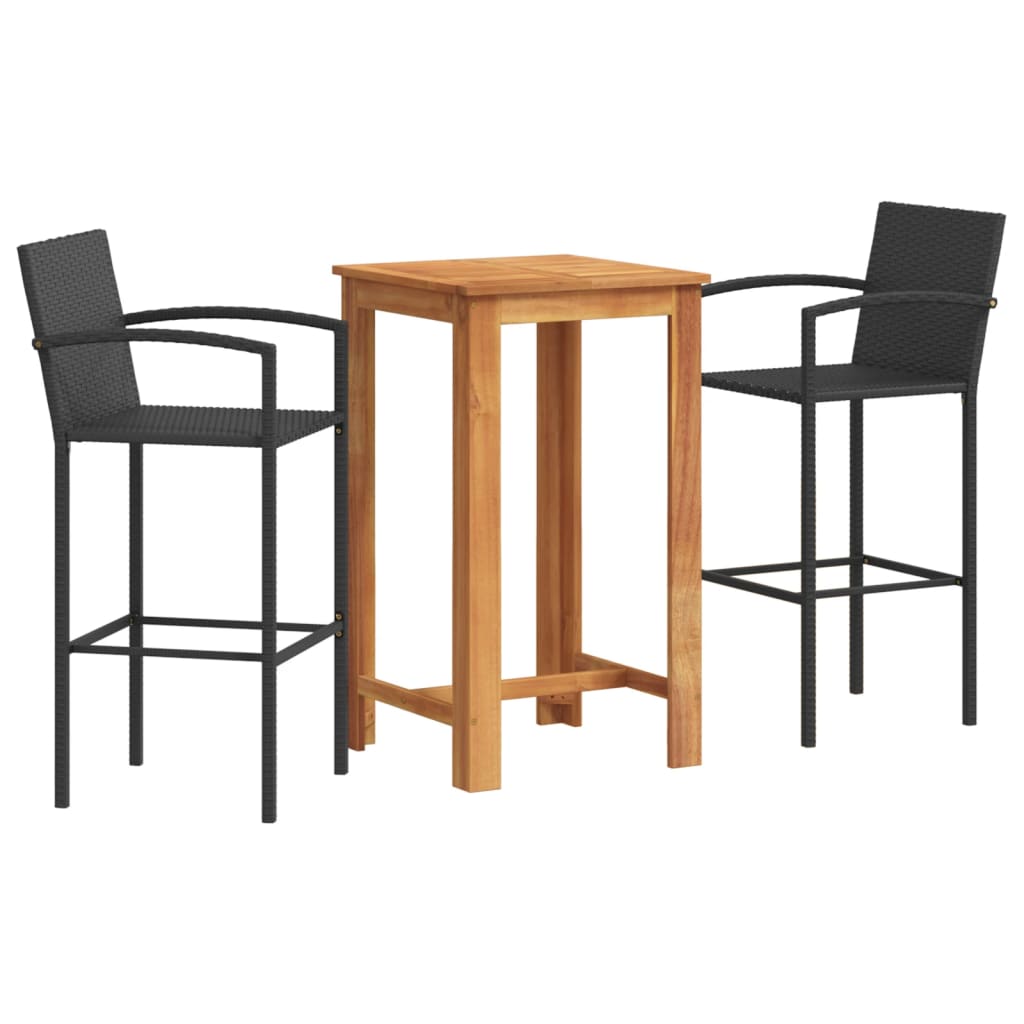 3 Piece Garden Bar Set Solid Wood Acacia And Poly Rattan
