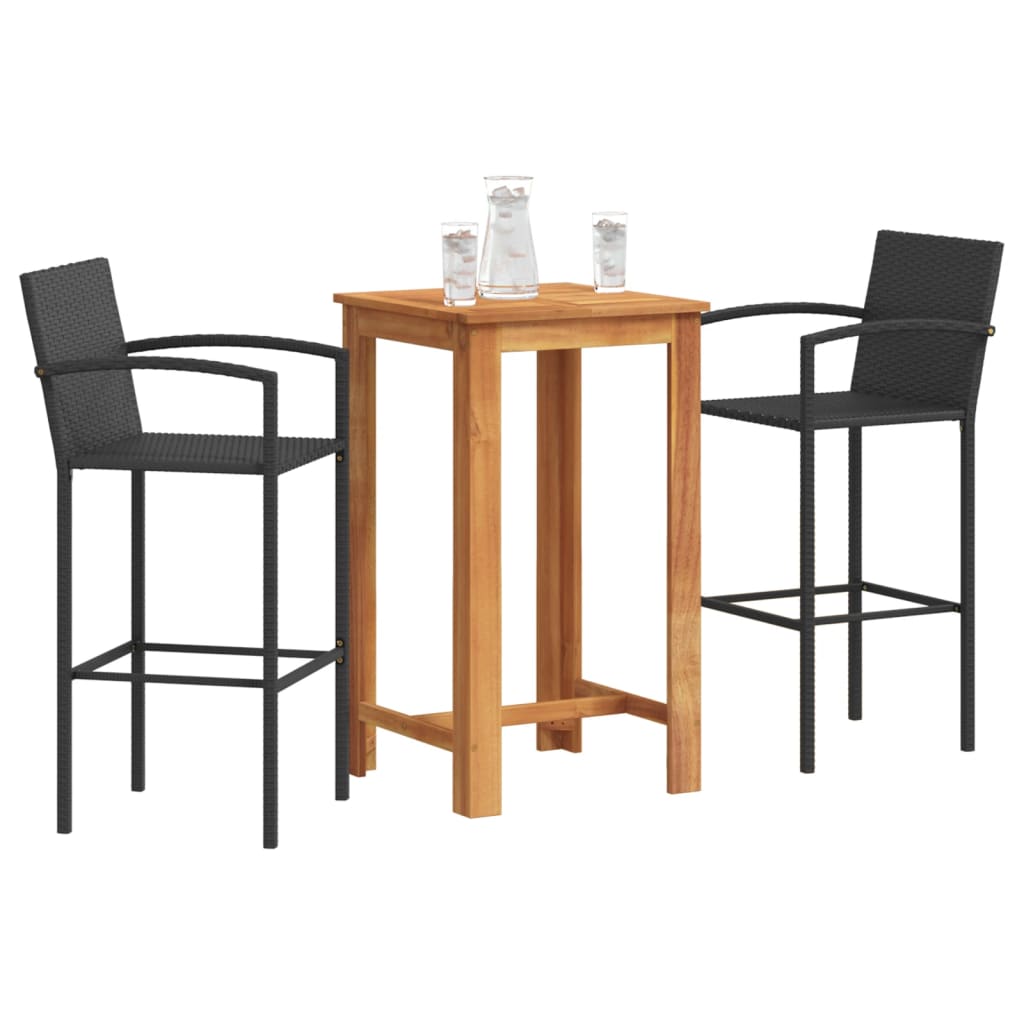 3 Piece Garden Bar Set Solid Wood Acacia And Poly Rattan