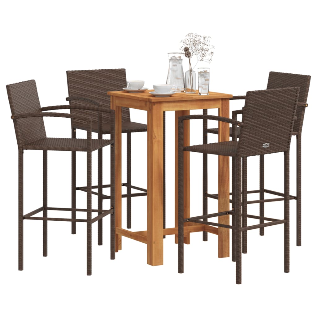 3 Piece Garden Bar Set Solid Wood Acacia And Poly Rattan