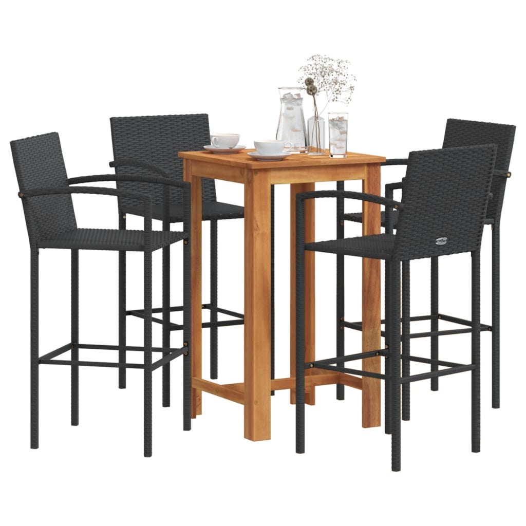 3 Piece Garden Bar Set Solid Wood Acacia And Poly Rattan