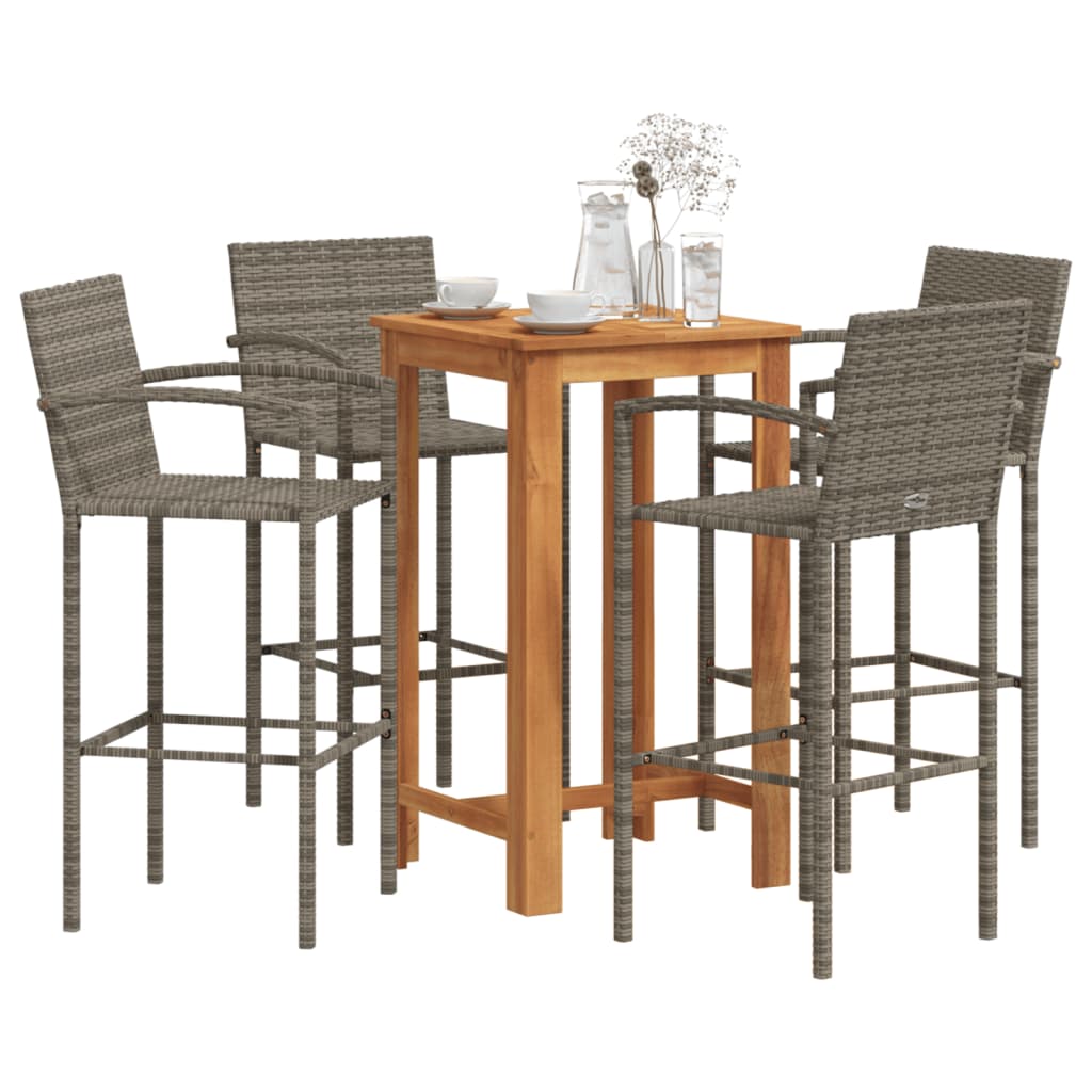 3 Piece Garden Bar Set Solid Wood Acacia And Poly Rattan