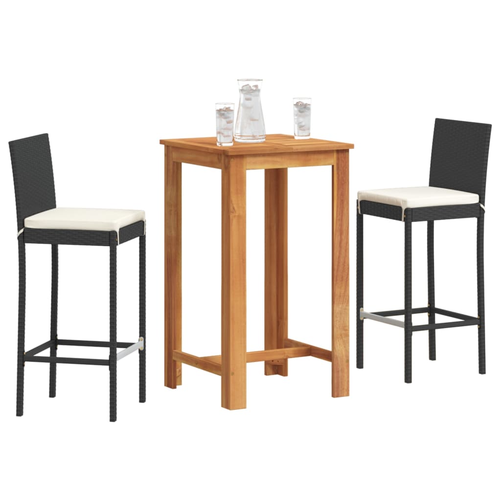 3 Piece Garden Bar Set Solid Wood Acacia And Poly Rattan