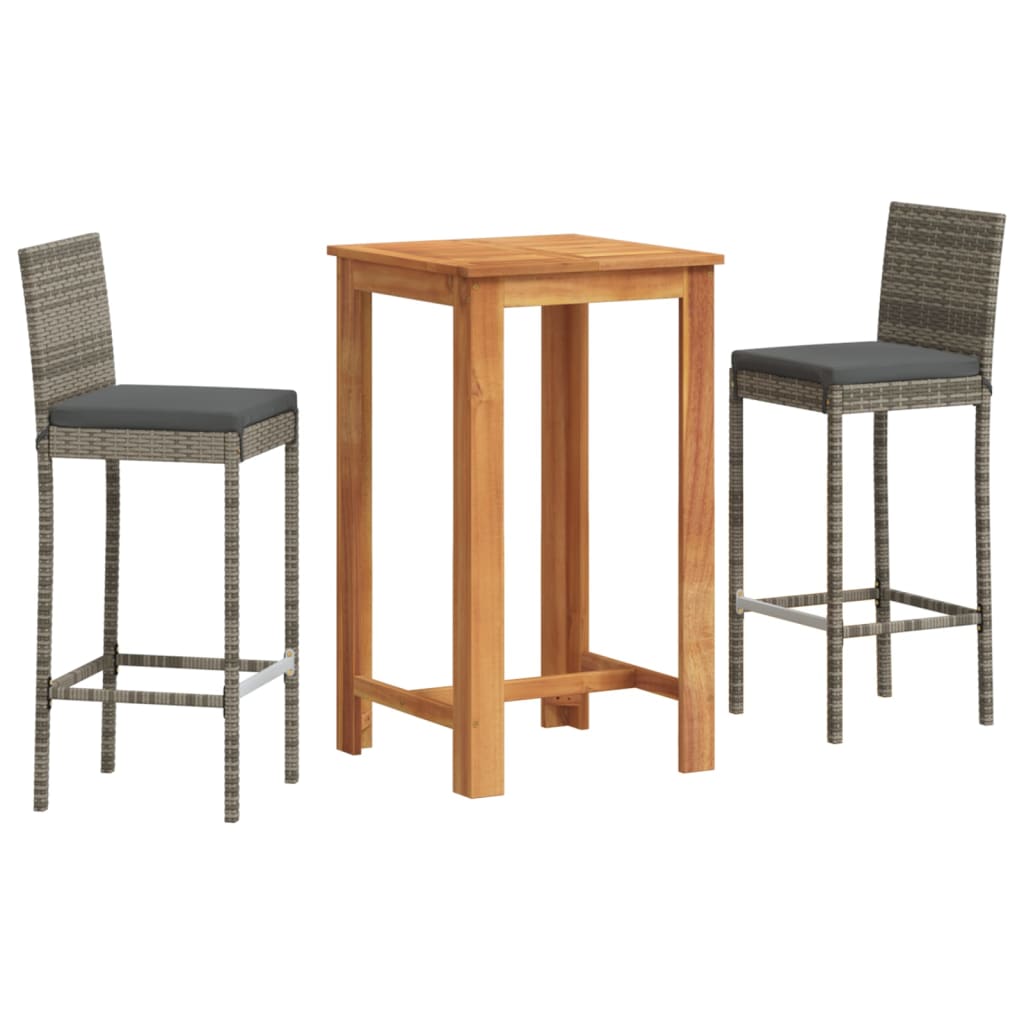 3 Piece Garden Bar Set Solid Wood Acacia And Poly Rattan
