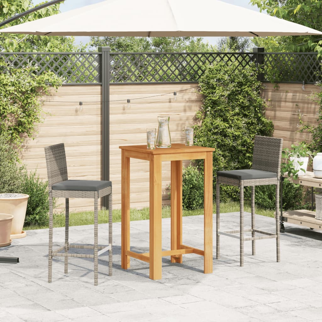 3 Piece Garden Bar Set Solid Wood Acacia And Poly Rattan
