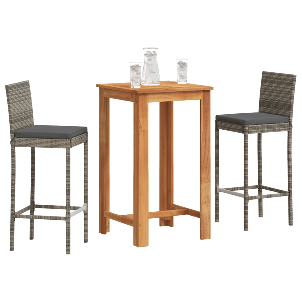 3 Piece Garden Bar Set Solid Wood Acacia And Poly Rattan
