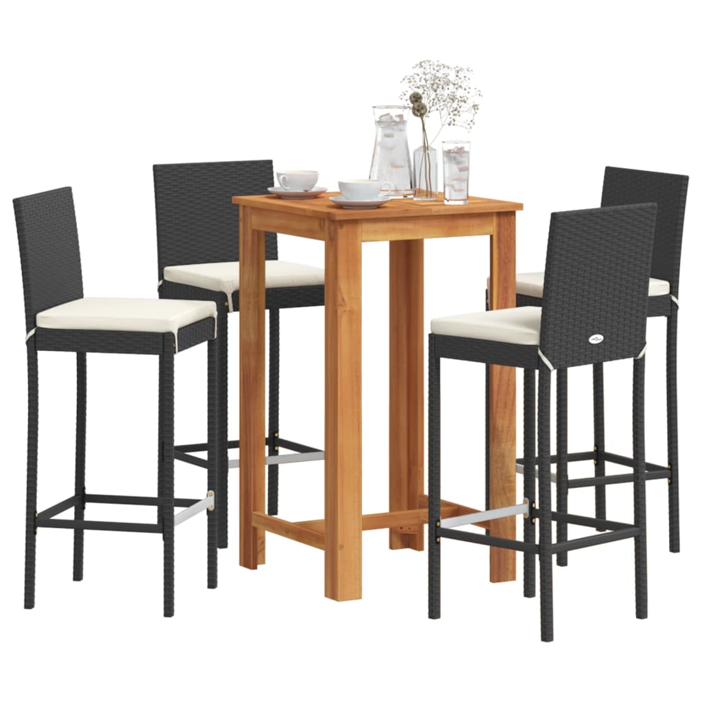 3 Piece Garden Bar Set Solid Wood Acacia And Poly Rattan