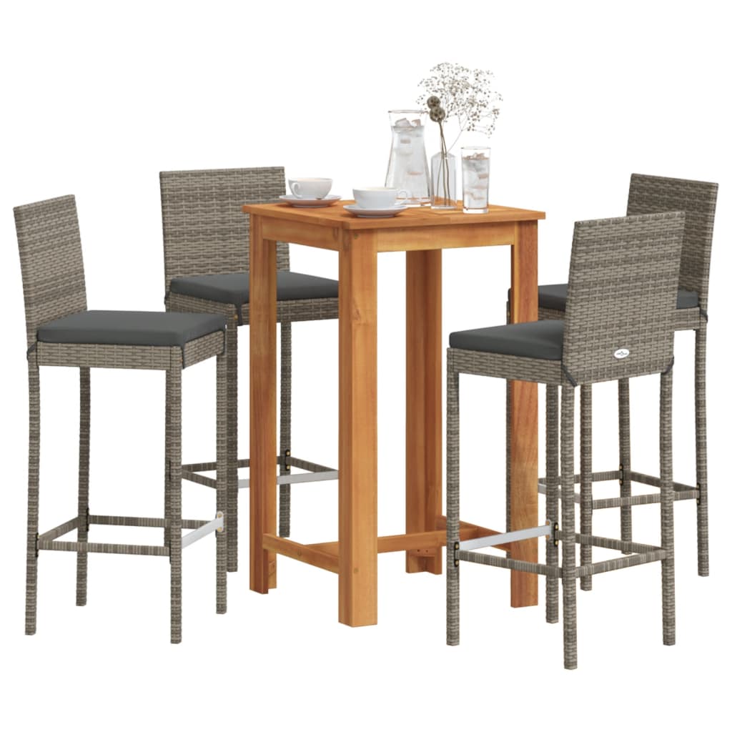 3 Piece Garden Bar Set Solid Wood Acacia And Poly Rattan