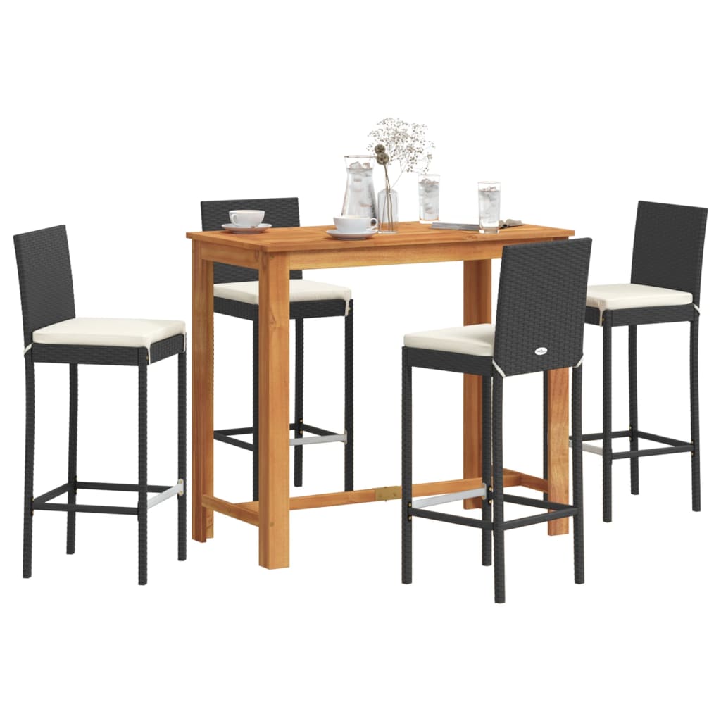 3 Piece Garden Bar Set Solid Wood Acacia And Poly Rattan
