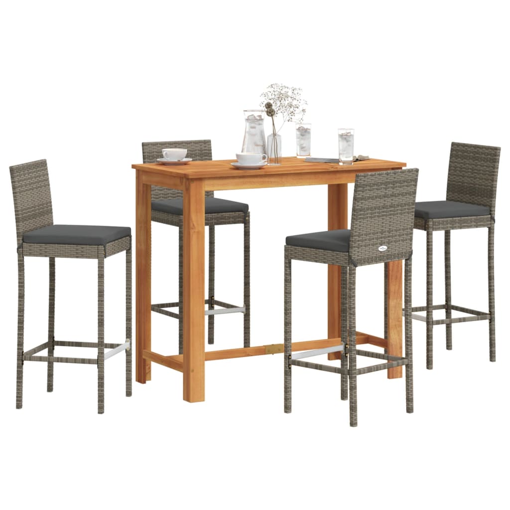 3 Piece Garden Bar Set Solid Wood Acacia And Poly Rattan