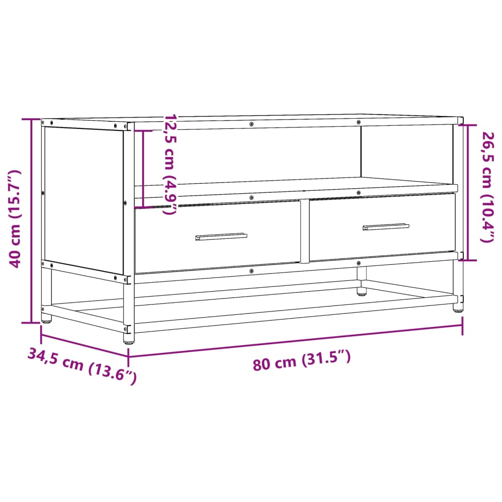 Tv Cabinet 80X34.5X40 Cm Engineered Wood And Metal