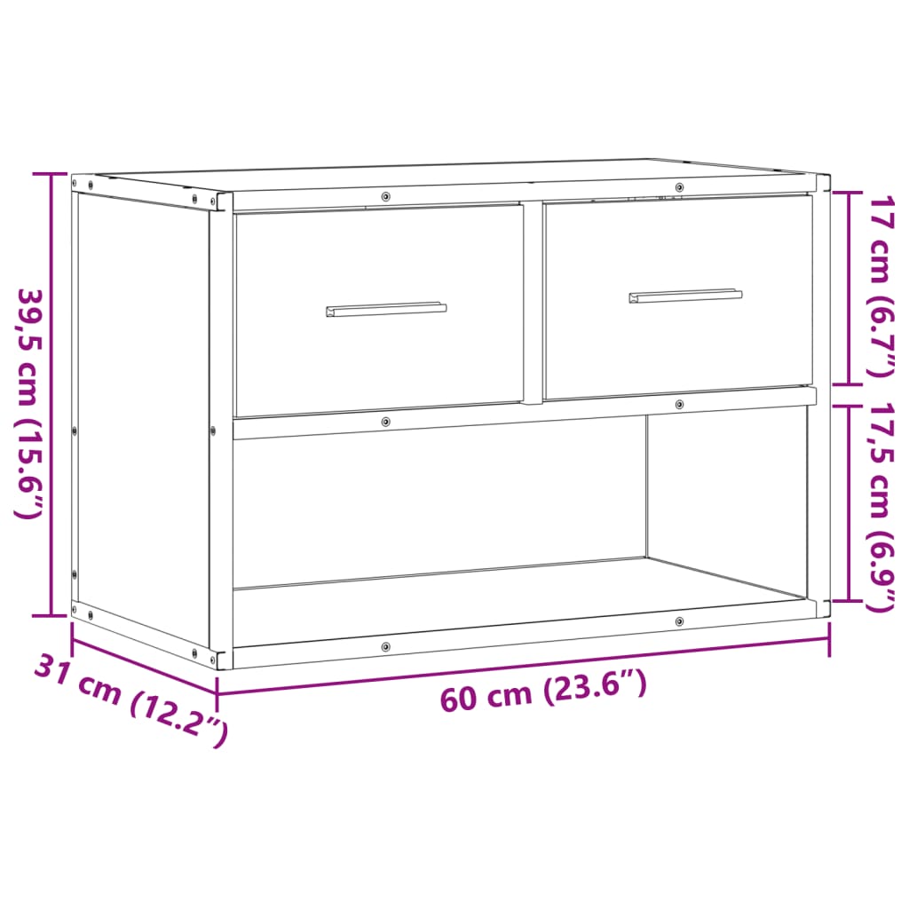 Tv Cabinet 60X31X39.5 Cm Engineered Wood And Metal