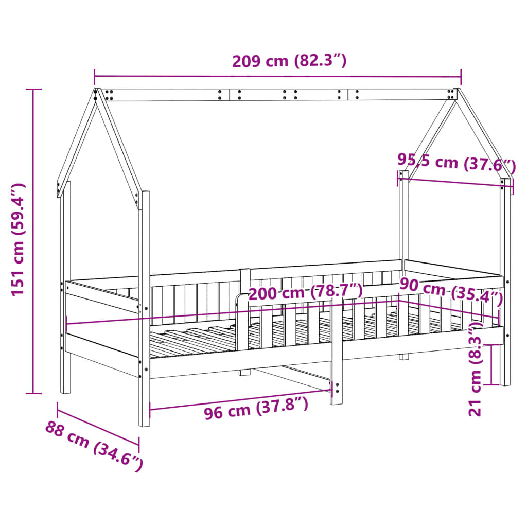 Kids' House Bed Frame Without Mattress Pine