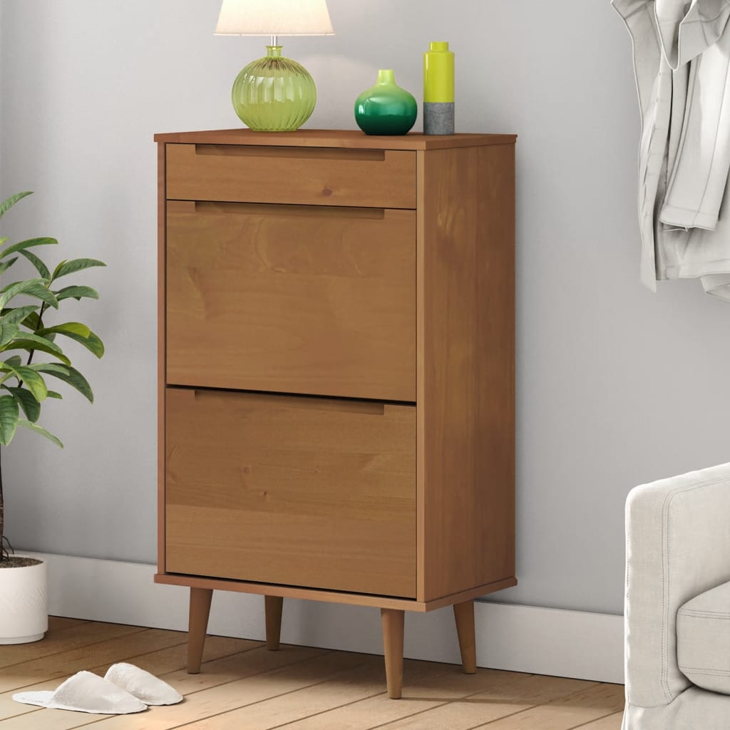 Shoe Cabinet Molde Brown 59,5X35X103 Cm Solid Wood Pine