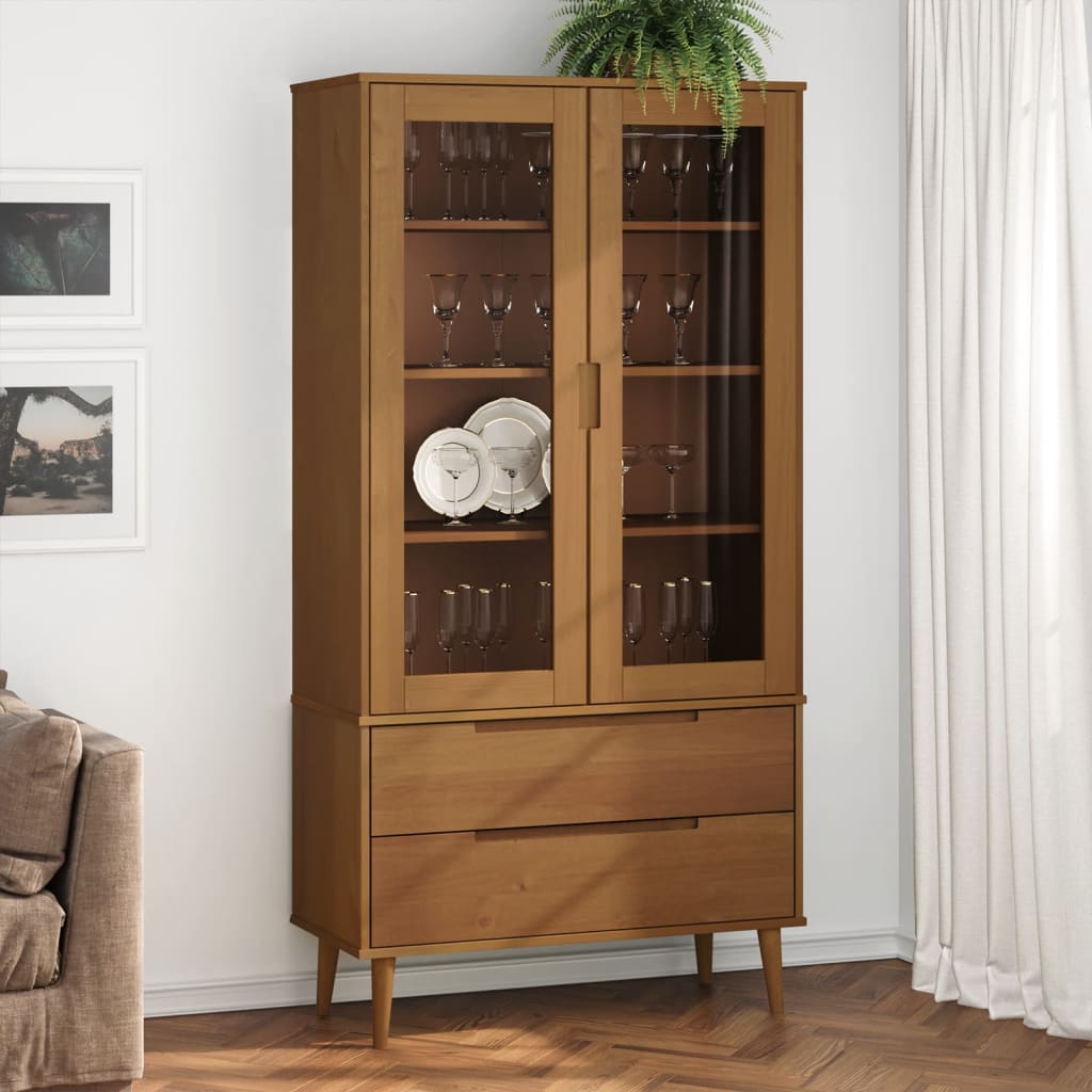 Vitrine Cabinet Molde 90X35X175 Cm Solid Wood Pine