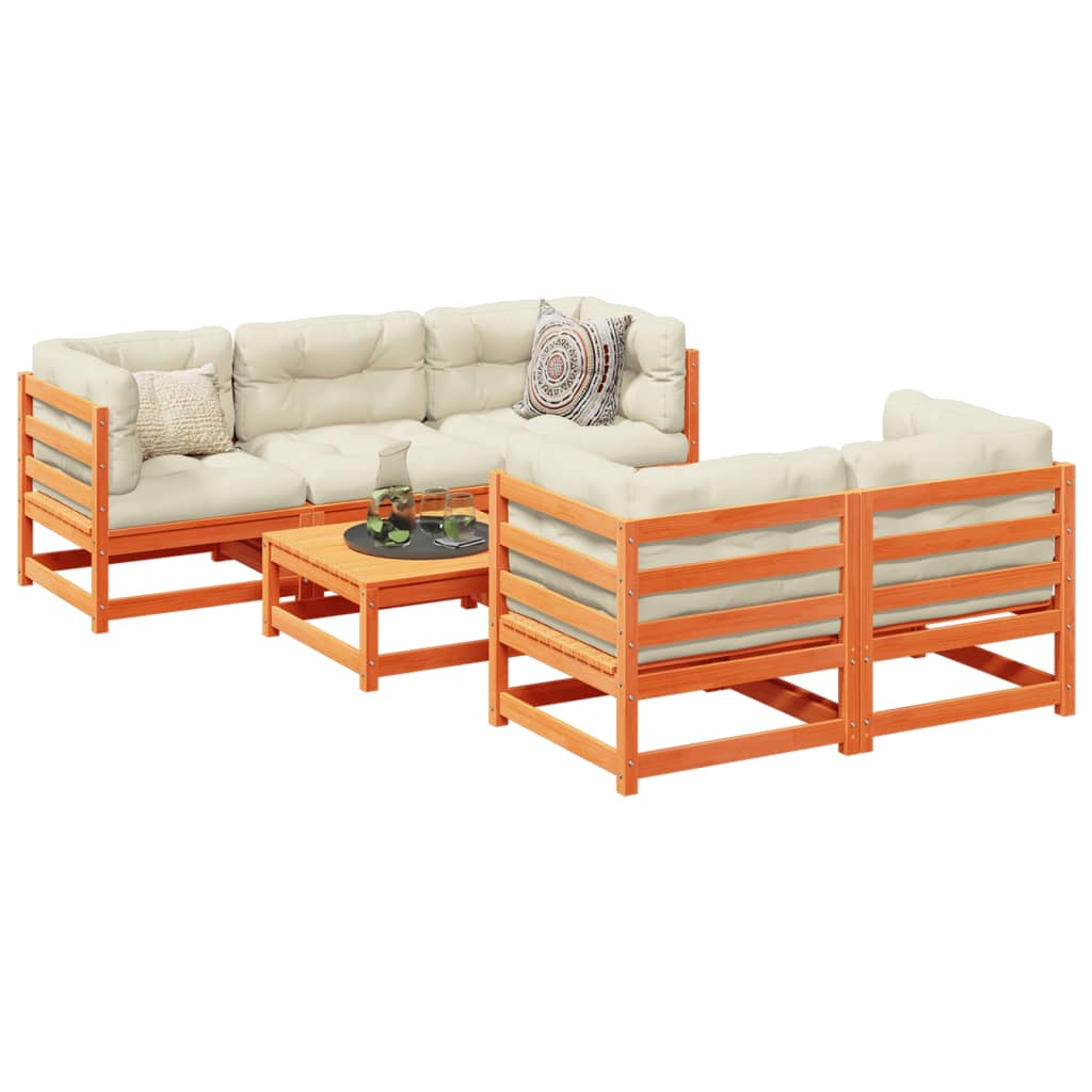 6 Piece Garden Sofa Set Solid Wood Pine