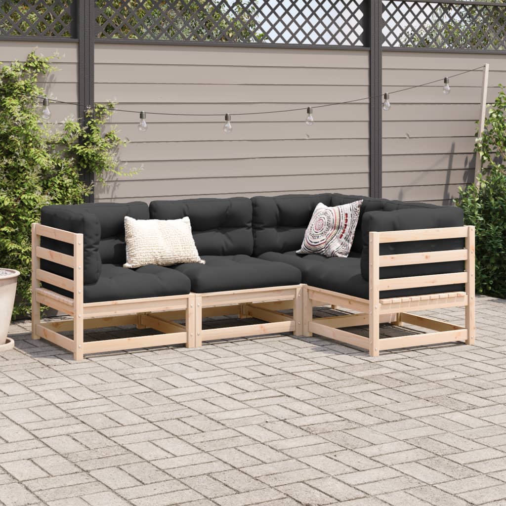 4 Piece Garden Sofa Set Solid Wood Pine