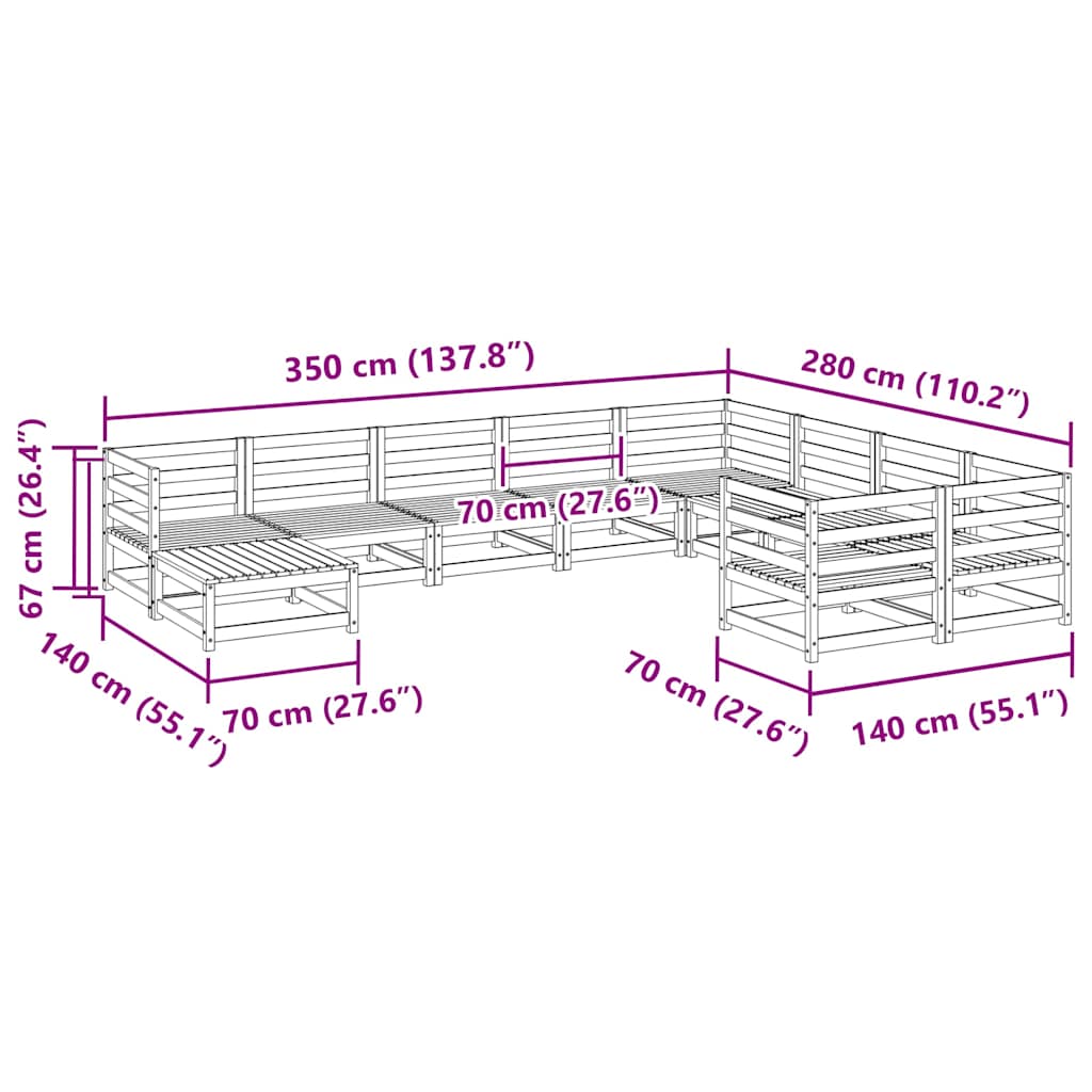 10 Piece Garden Sofa Set Solid Wood Douglas Fir