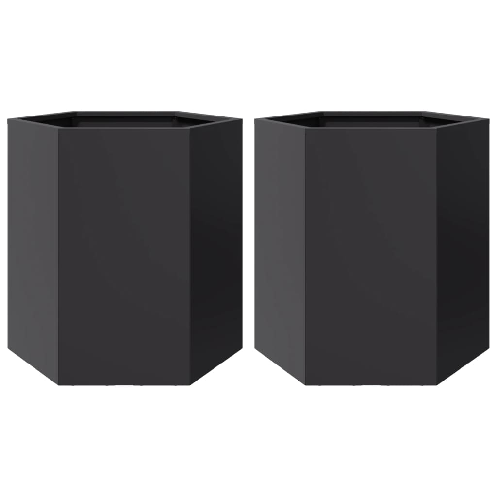 Garden Planter 2 Pcs Black Hexagon Steel