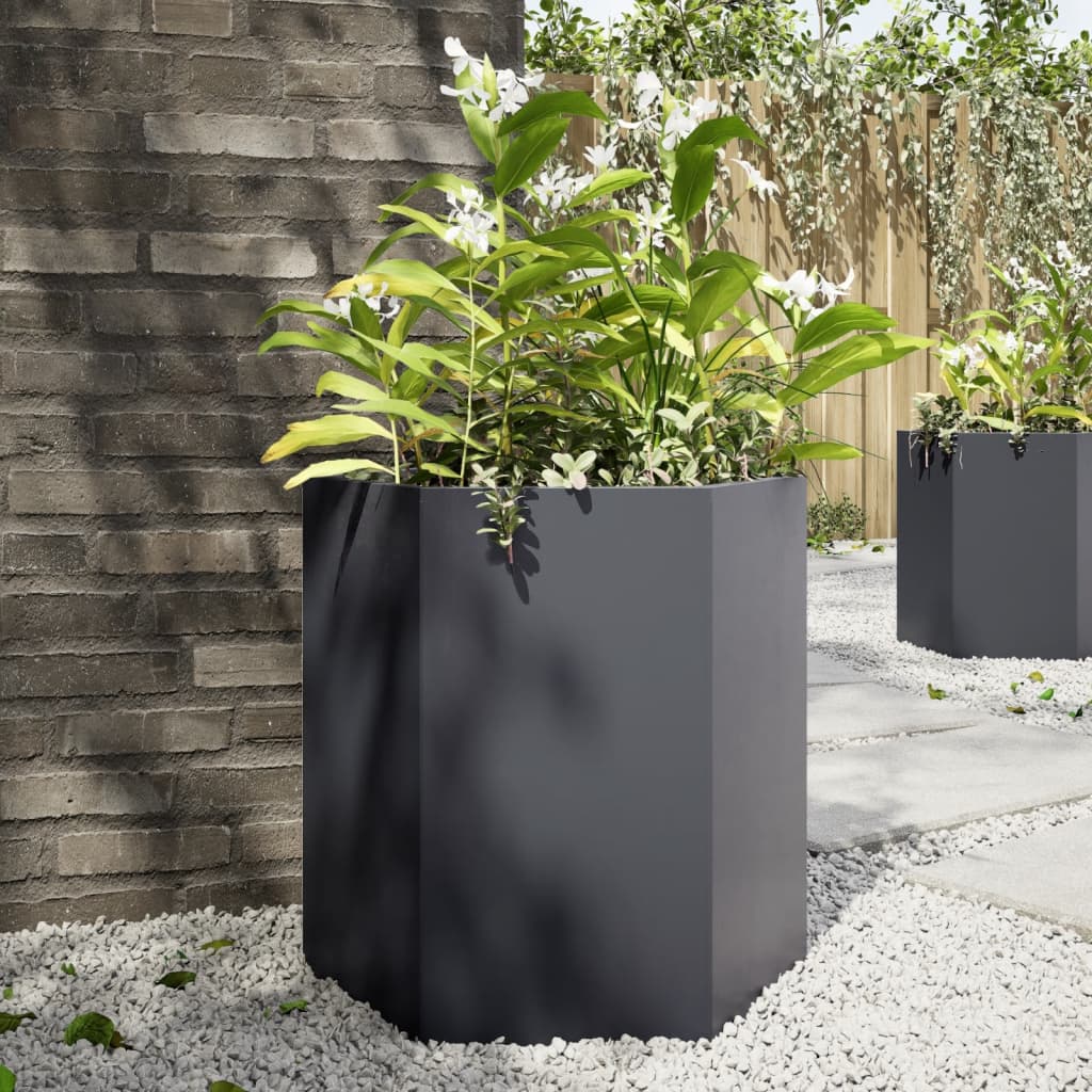 Garden Planter 2 Pcs Black Hexagon Steel