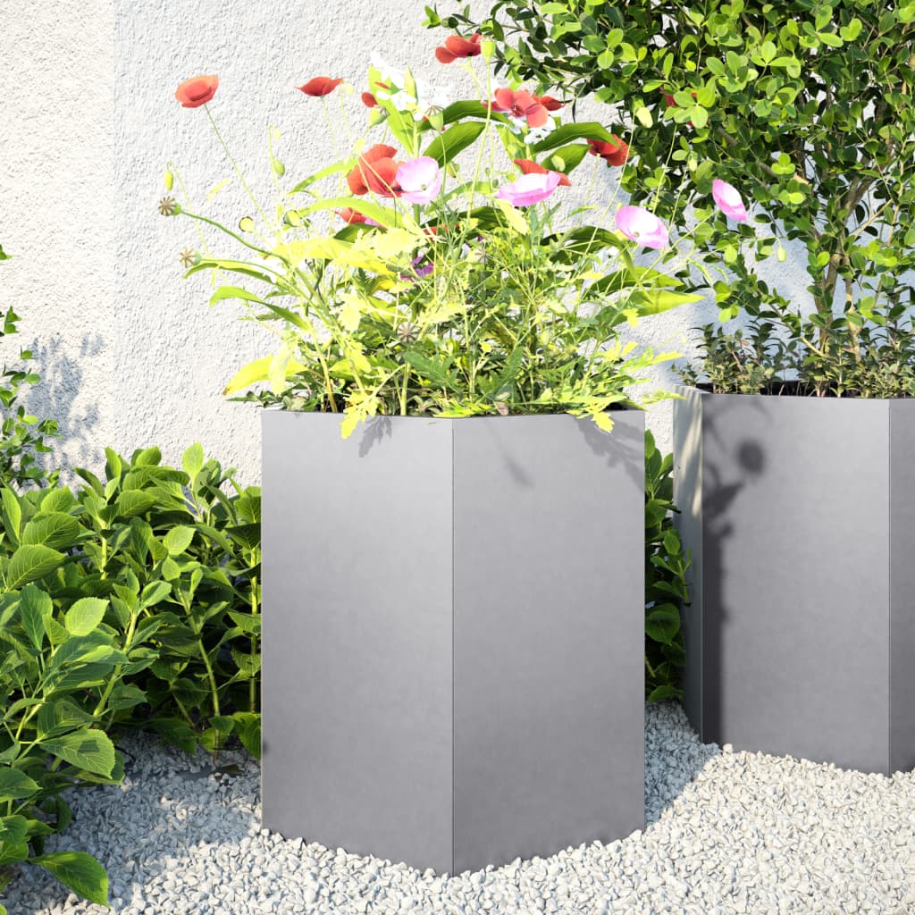 Garden Planter 2 Pcs Black Hexagon Steel
