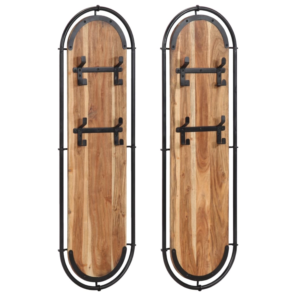 Wall-Mounted Coat Racks With 4 Hooks 2 Pcs Solid Wood Rough Mango