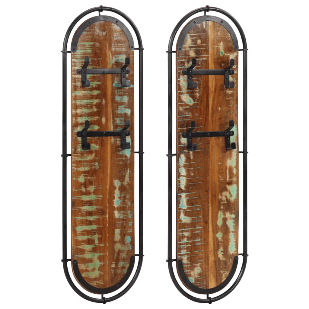 Wall-Mounted Coat Racks With 4 Hooks 2 Pcs Solid Wood Rough Mango