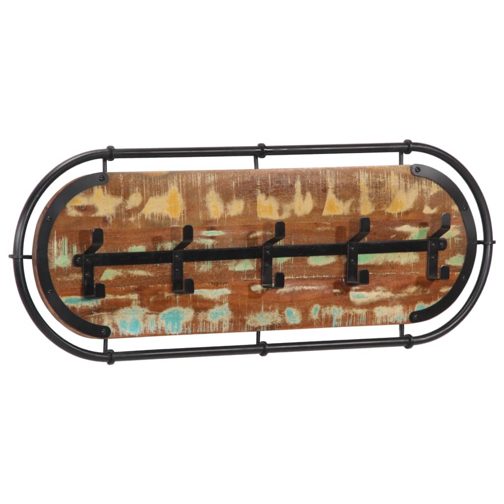 Wall-Mounted Coat Rack With 5 Hooks Solid Wood Reclaimed