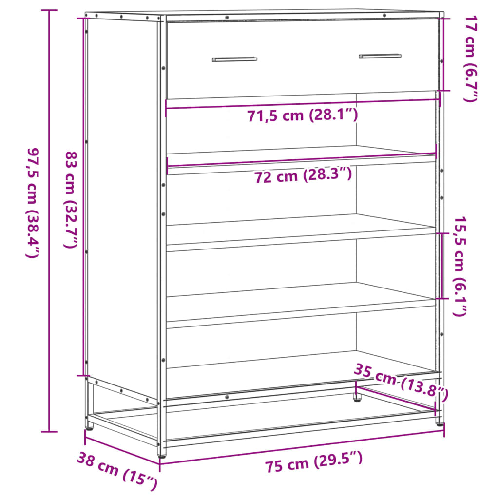 Shoe Cabinet 75X38X97.5 Cm Engineered Wood And Metal