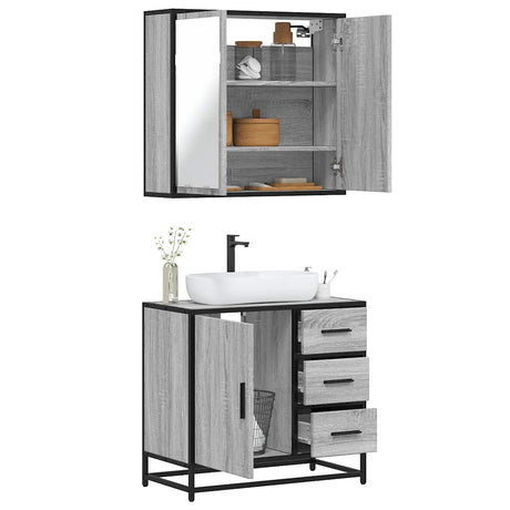 2 Piece Bathroom Furniture Set Engineered Wood