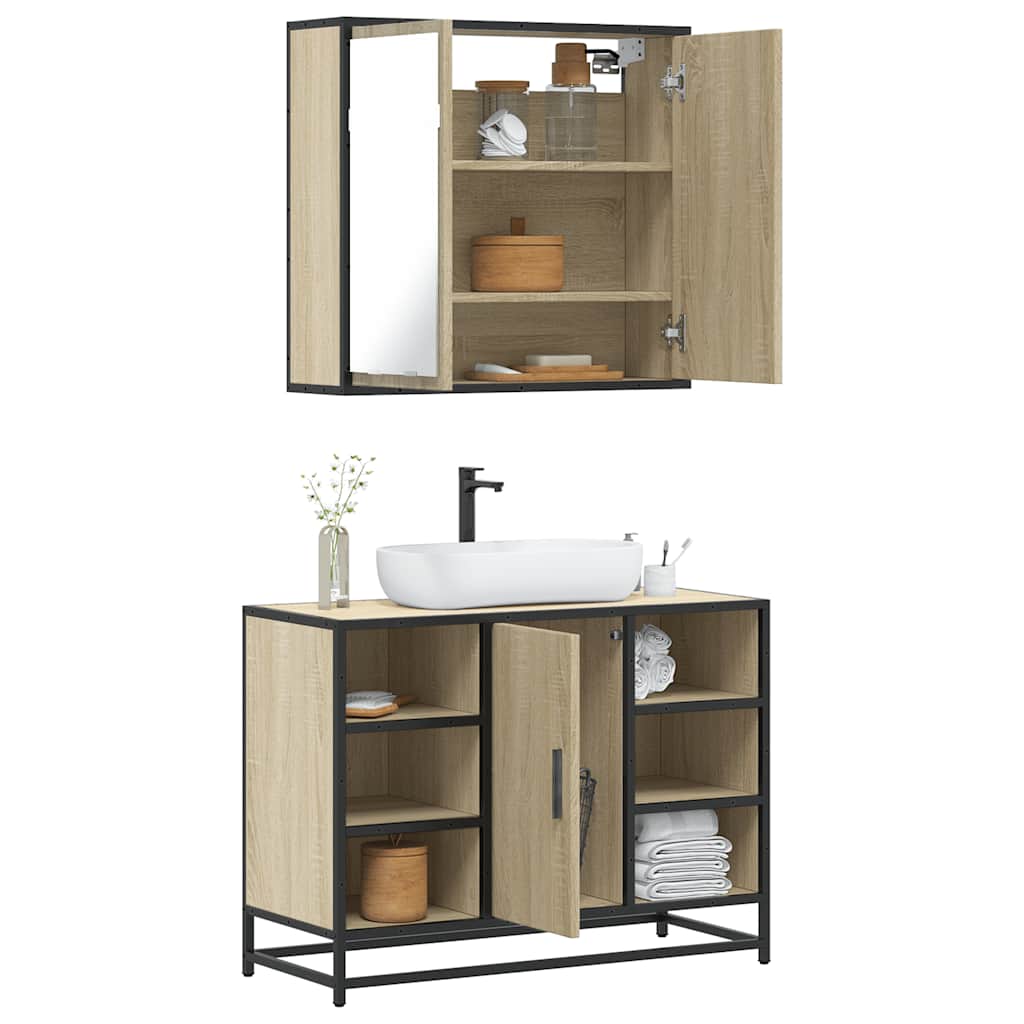 2 Piece Bathroom Furniture Set Engineered Wood
