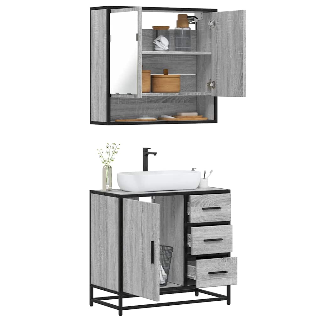 2 Piece Bathroom Furniture Set Engineered Wood