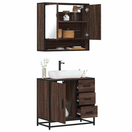 2 Piece Bathroom Furniture Set Engineered Wood