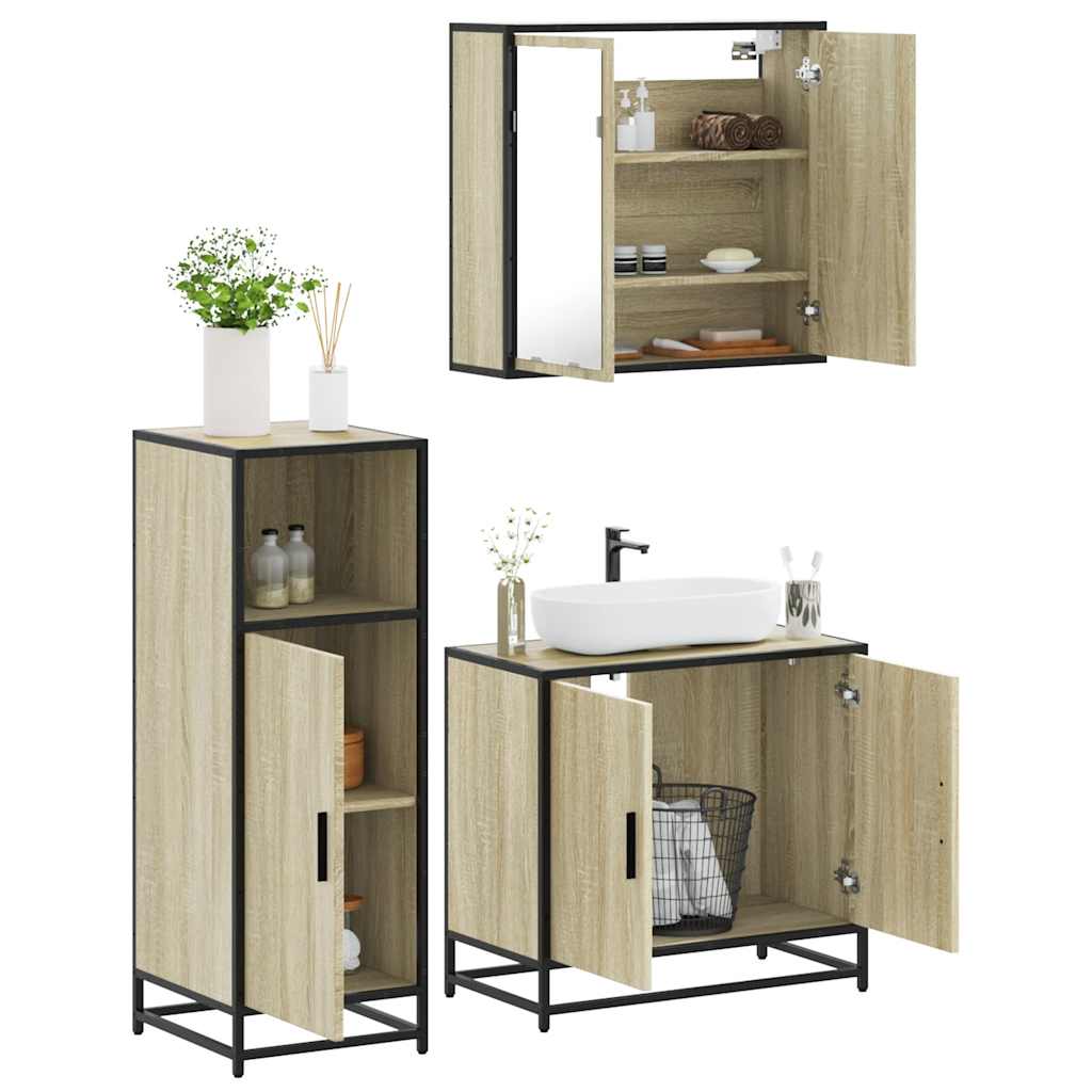3 Piece Bathroom Furniture Set Engineered Wood