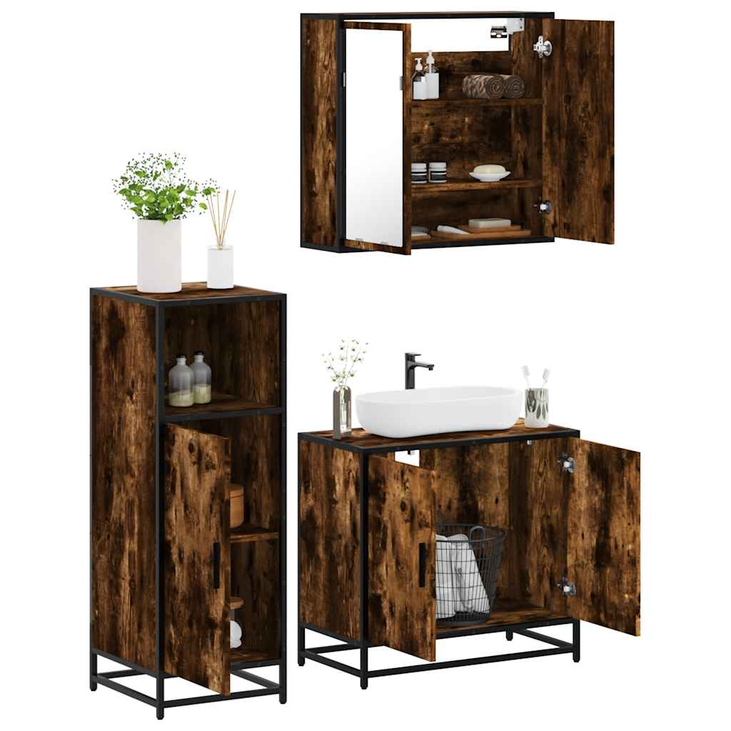 3 Piece Bathroom Furniture Set Engineered Wood