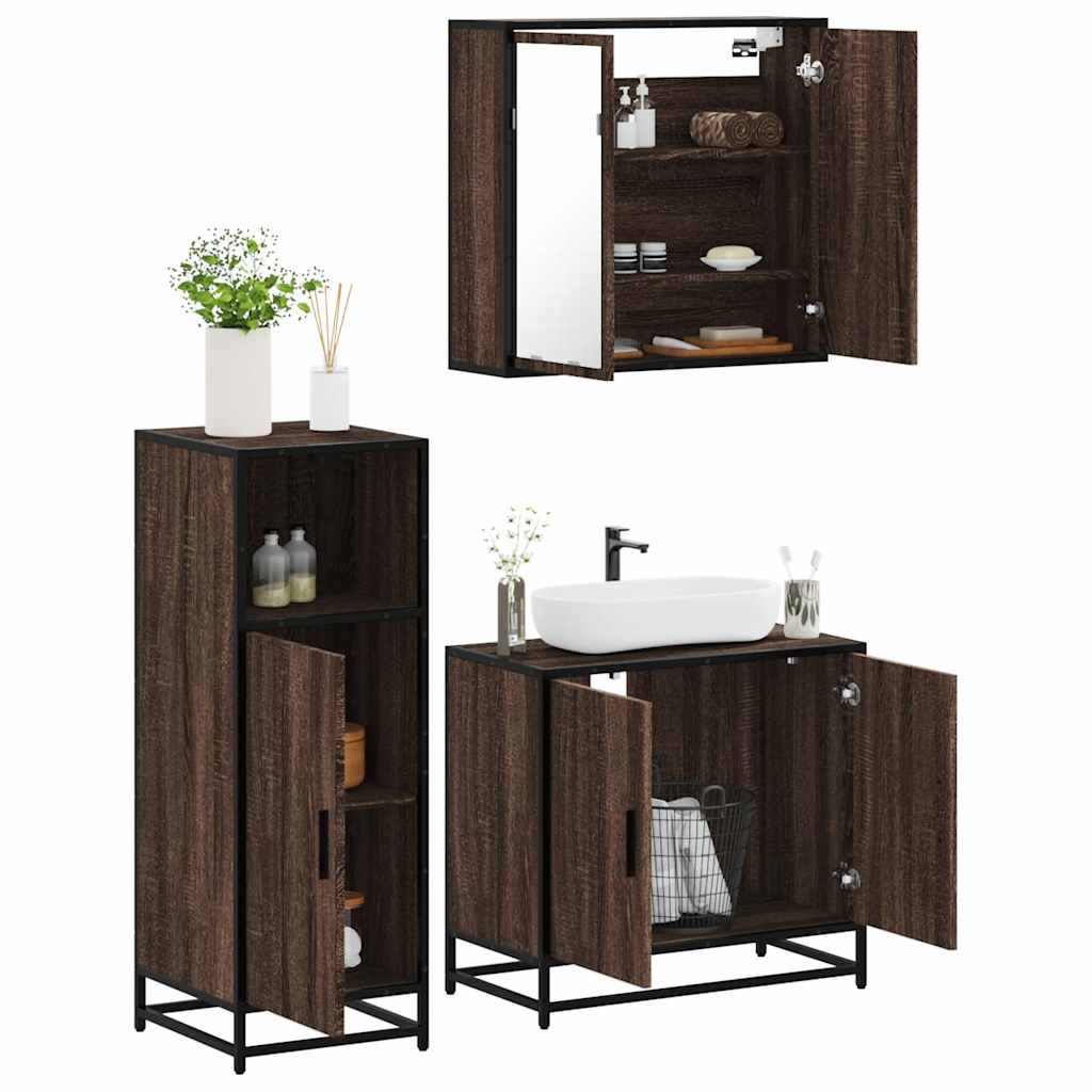 3 Piece Bathroom Furniture Set Engineered Wood