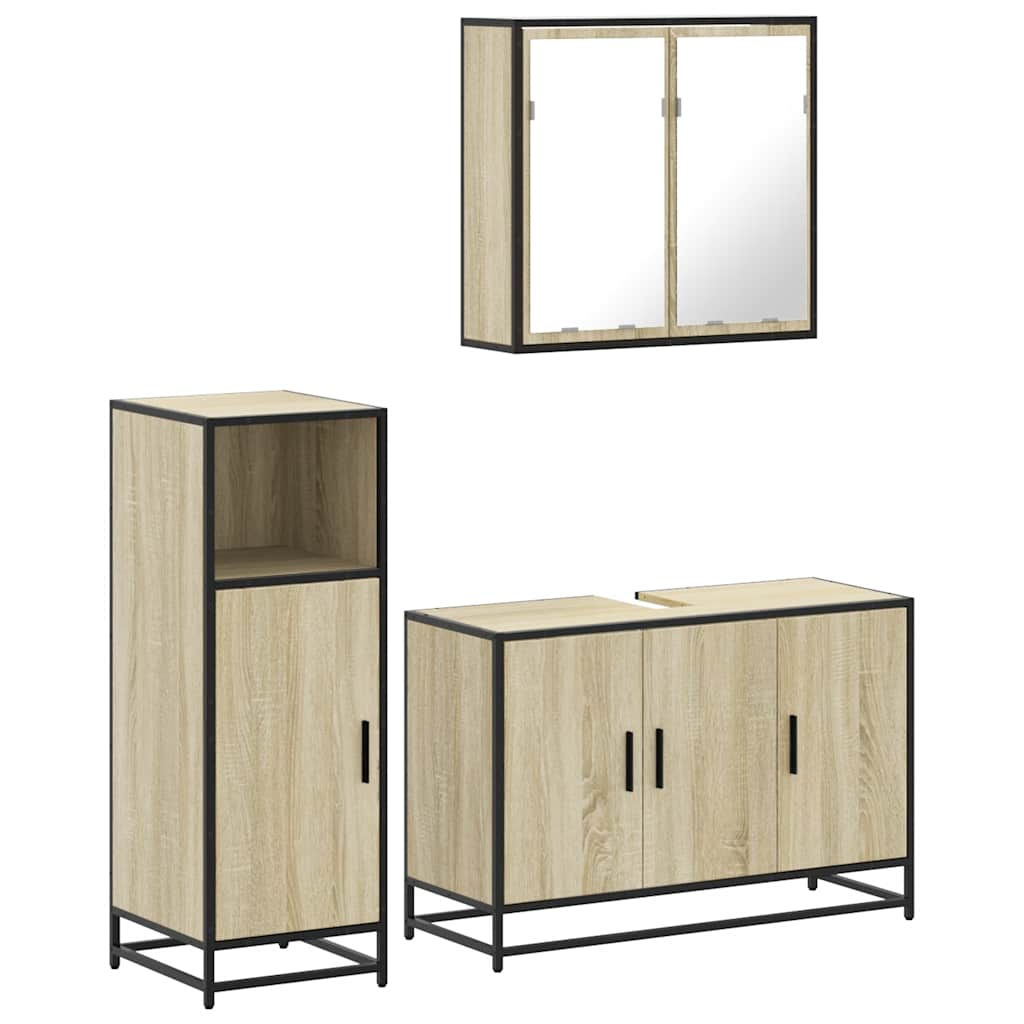 3 Piece Bathroom Furniture Set Engineered Wood